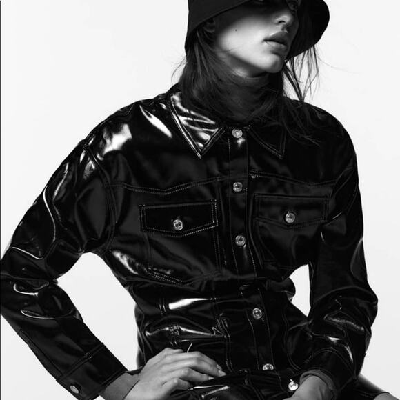 ZARA BLOGGER FAVORITE FAUX LEATHER DRESS BLACK - Picture 8 of 15